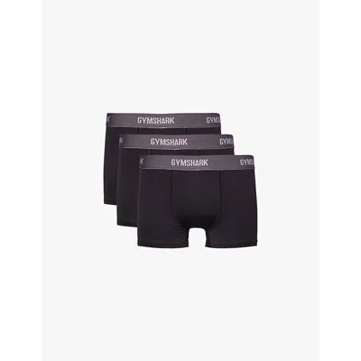 Gymshark Mens  Pack Of Three Sports Tech Logo-waistband Stretch-recycled Polyester Boxers In Black