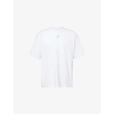 Gymshark Mens Gs White/gs Brand Blue Power Logo-print Cotton-blend T-shirt In Yellow