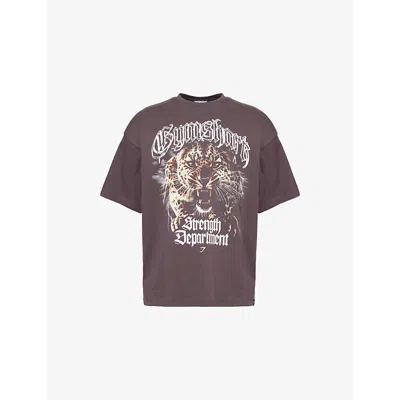Gymshark Mens Strength Department Animal-print Cotton-jersey T-shirt Gs Greyed Purple