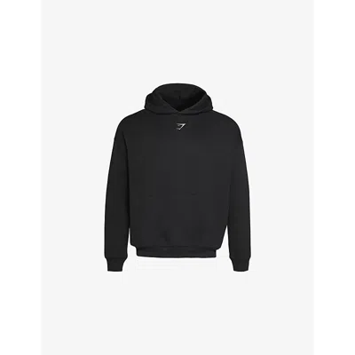 Gymshark Mens  Lifting Club Brand-print Cotton-jersey Hoody In Gs Black/gs Pebble Grey