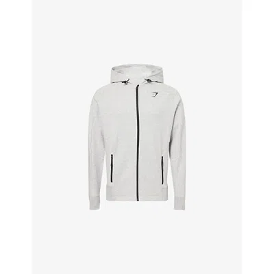 Gymshark Mens Light Grey Core Marl Interlock Tech Zip-up Cotton-jersey Hoody Xl In Gray