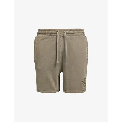 Gymshark Mens  Premium Legacy Logo-embroidered Cotton-jersey Short In Gs Camo Brown/pigment Dy