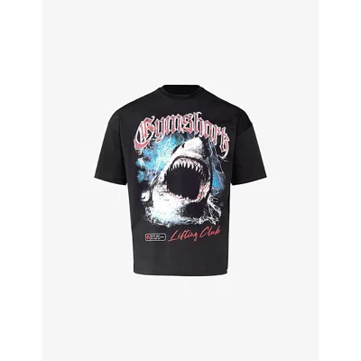 Gymshark Mens Shark Graphic Short-sleeve Cotton-jersey T-shirt Gs Black