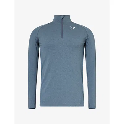 Gymshark Mens Vital Quarter-zip Slim-fit Woven Workout Top Iron Blue/ Stealth Blue