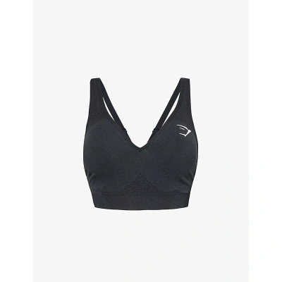 Gymshark Womens Black Marl Vital Fitted Stretch-woven Sports Bra