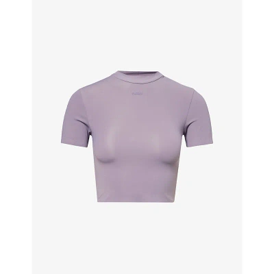 Gymshark Womens Gs Fog Purple Everywear Comfort Logo-print Cropped Stretch-jersey T-shirt