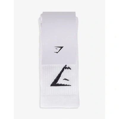 Gymshark Womens Gs White Branded Pack Of Three Cotton-blend Socks