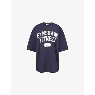Gymshark Womens Blue Varsity Text-print Stretch-cotton T-shirt