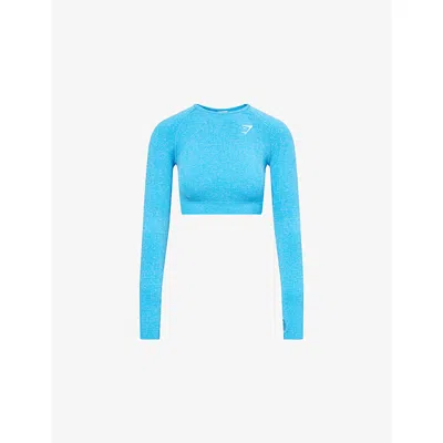 Gymshark Womens Blue Vital Seamless 2.0 Crop Top Xs