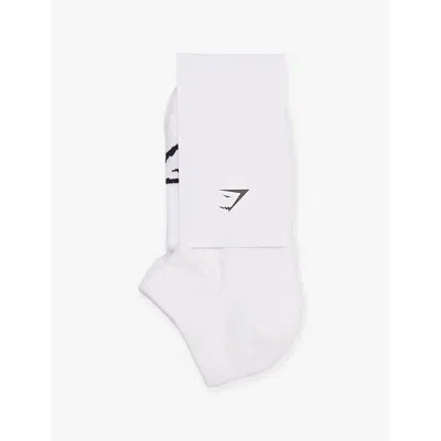 Gymshark Womens White Brand-pattern Pack-of-three Cotton-blend Knitted Trainer Socks
