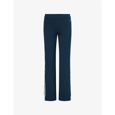 Gymshark Womens Piping Wide-leg Cotton-jersey Trousers Dp Petrl/smk Blu/sft Wht In Blue