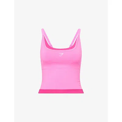 Gymshark Womens Electric Pink/sprset Pnk Interval Seamless Midi Jersey Tank Top