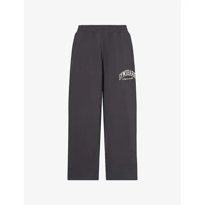 Gymshark Womens Gs Black Collegiate Graphic Straight-leg Cotton-blend Jogging Bottoms In Gray