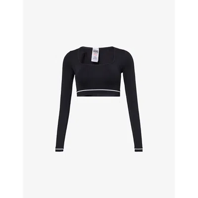 Gymshark Womens Gs Black Contrast Seamless Crop Stretch-woven Top