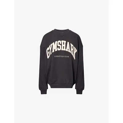 Gymshark Womens Gs Black/gs Pebble Grey Collegiate Graphic Crewneck Cotton-blend Sweatshirt