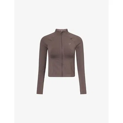 Gymshark Womens Gs Cool Brown Soft Sculpt Zip-up Stretch-jersey Jacket Xs