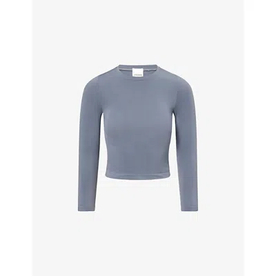 Gymshark Womens Gs Iron Blue Bareform Long-sleeve Woven T-shirt In Gray