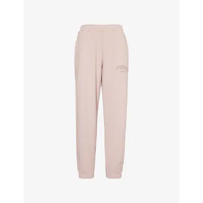 Gymshark Womens Collegiate Brand-print Tapered-leg Mid-rise Cotton-blend Jogging Bottoms Gs Muted Pink