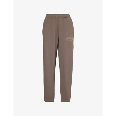 Gymshark Womens Collegiate Brand-print Tapered-leg Mid-rise Cotton-blend Jogging Bottoms Gs Camo Brown