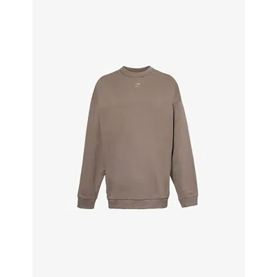 Gymshark Womens Collegiate Velvet-branding Cotton-blend Sweatshirt Gs Camo Brown