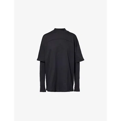 Gymshark Womens  Conrast-collar Oversized Long-sleeve Cotton T-shirt In Gs Black