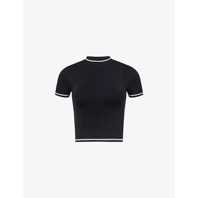 Gymshark Womens Gs Black Contrast Seamless Cropped Stretch-woven T-shirt