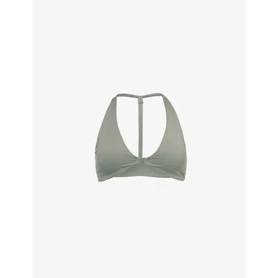 Gymshark Womens Elevate Halterneck Stretch-woven Sports Bra Gs Unit Green