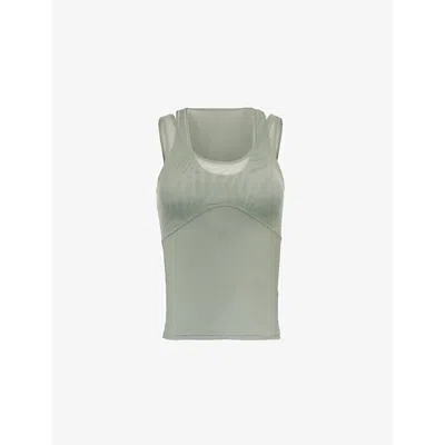 Gymshark Womens Elevate Mesh-panels Stretch-woven Top Gs Unit Green