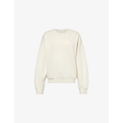 Gymshark Womens Everywear Brand-print Cotton-jersey Sweatshirt Gs Oat White