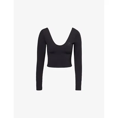 Gymshark Womens Gs Black Form Long-sleeve Stretch-jersey Crop Top