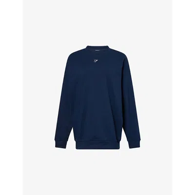 Gymshark Womens Gs Navy Lifting Club Round-neck Cotton-blend Sweatshirt Xl