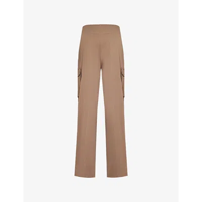 Gymshark Womens  X Leana Deeb Flap-pockets Wide-leg High-rise Stretch-woven Trousers Gs Soul Brown