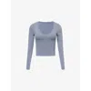 Gymshark Womens Iron Blue Waffle Long-sleeve Jersey Top In Blue