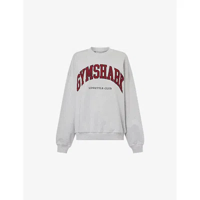 Gymshark Womens Lght Grey C Mrl/sets Red Collegiate Graphic Crewneck Cotton-blend Sweatshirt Xxs In Gray