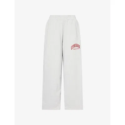 Gymshark Womens Light Grey Core Marl Collegiate Graphic Straight-leg Cotton-blend Jogging Bottoms In Gray