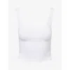 Gymshark Womens White Logo-embroidered Waffle-knit Cropped Tank Top In White