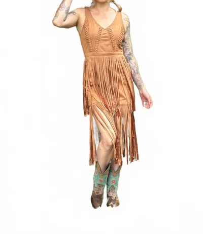 Gypsie Jane Southern Fringe Suede Dress In Brown