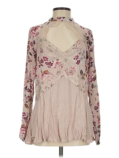 Pre-owned Gypsies & Moondust Long Sleeve Blouse In Tan
