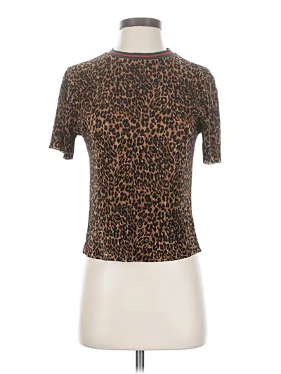 Pre-owned Gypsies & Moondust Short Sleeve Top Brown Animal Print Pattern Mock Neckline Tops