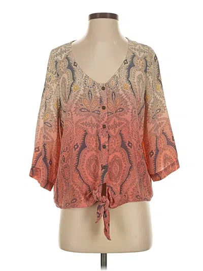 Pre-owned Gypsy 05 3/4 Sleeve Silk Top Orange Plunge Neckline Tops