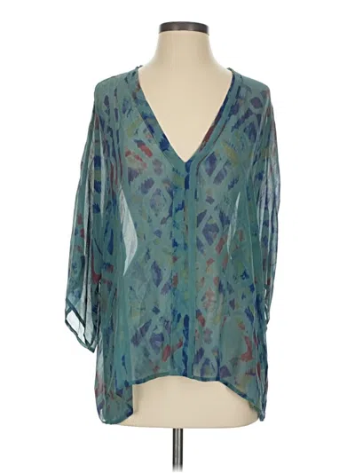 Pre-owned Gypsy 05 3/4 Sleeve Silk Top Teal Plunge Neckline Tops
