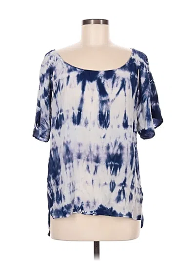 Pre-owned Gypsy 05 Short Sleeve Silk Top Blue Tie-dye Pattern Square Neckline Tops