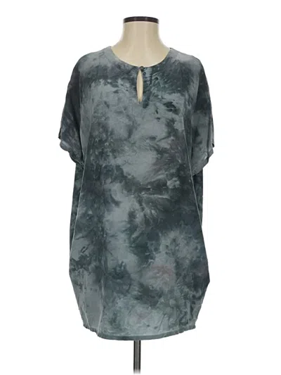 Pre-owned Gypsy 05 Short Sleeve Silk Top Gray Tie-dye Pattern Keyhole Neckline Tops