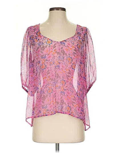 Pre-owned Gypsy 05 Short Sleeve Silk Top Pink Floral Pattern Sweetheart Neckline Tops