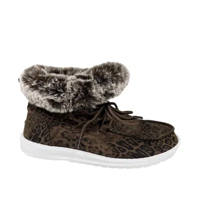 Gypsy Jazz Women's Fancy Leopard Faux Fur Lined High Top Shoes In Taupe In Grey