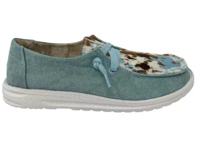 Gypsy Jazz Women's "mooma" Cow Slip-on Shoes In Turquoise In Green