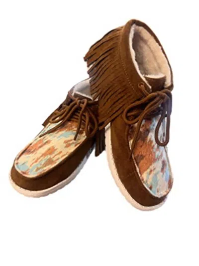 Gypsy Jazz Women's Mooma With Fringe Shoes In Tan & Turquoise In Brown