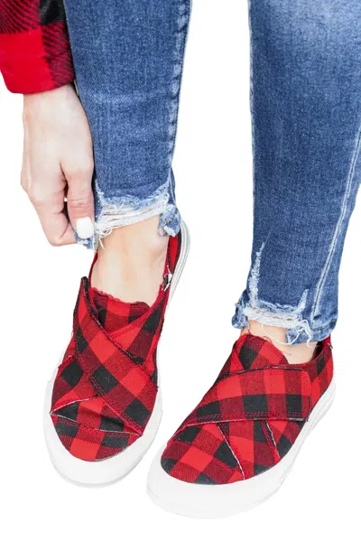 Gypsy Jazz Women's Plaid Along Sneakers In Red/black In Multi