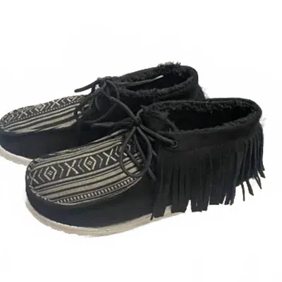 Gypsy Jazz Women's Sunrise Aztec With Fringe Sneaker In Black & White