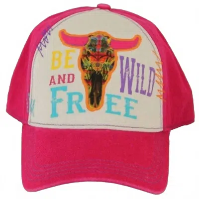 Gypsy Soule Women's Aztec Steer Skull Baseball Cap In Fuchsia In Pink